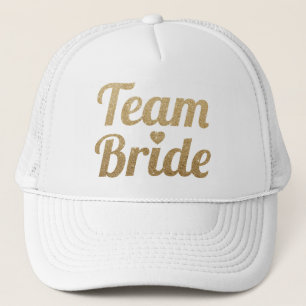 Team Bride Gold Glitter White Mesh Trucker Hat Pet