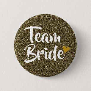 Team Bride Gold Heart Glitter Ronde Button 5,7 Cm