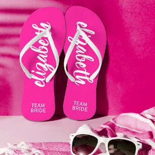 Team Bride Hot Pink en White Persoonlijk Teenslippers