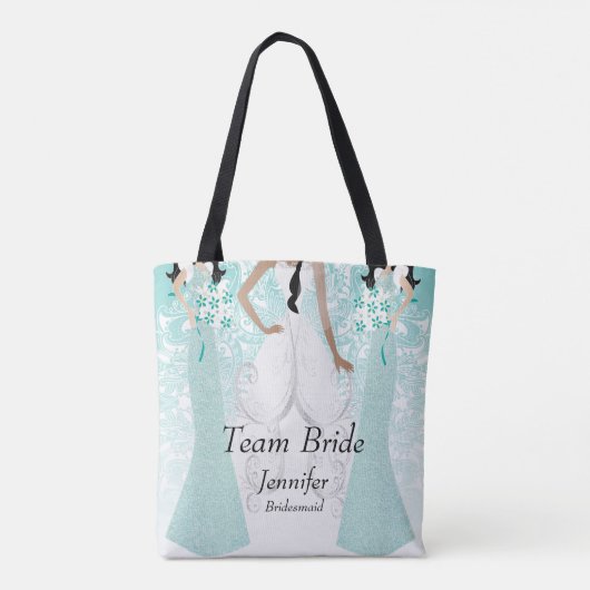 Team Bride in Blauwgroen Tote Bag (Achterkant)