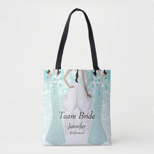 Team Bride in Blauwgroen Tote Bag (Voorkant)