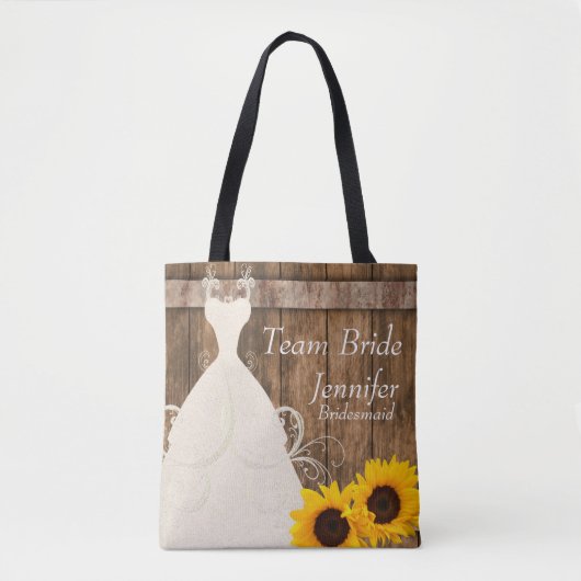 Team Bride in Rustige zonnebloemstijl Tote Bag (Voorkant)