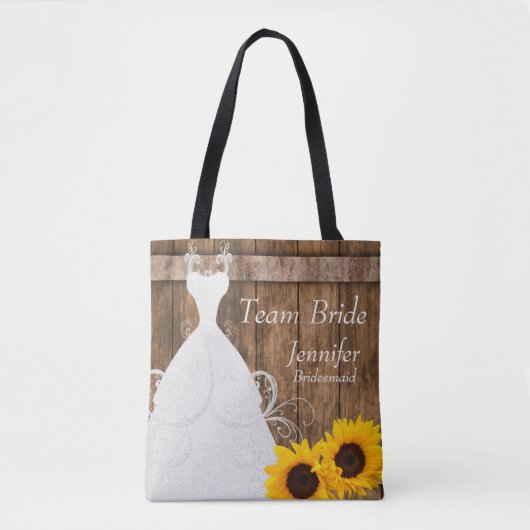 Team Bride in Rustige zonnebloemstijl Tote Bag (Voorkant)