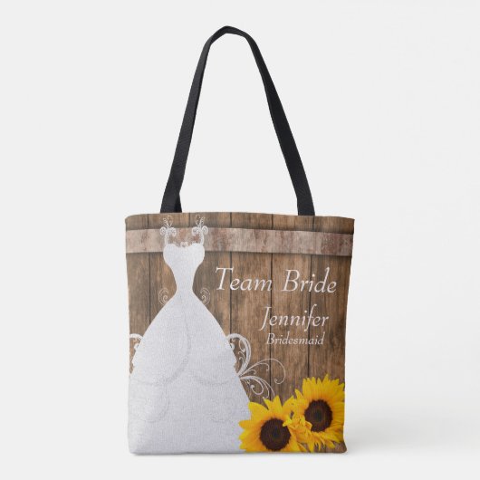 Team Bride in Rustige zonnebloemstijl Tote Bag (Achterkant)