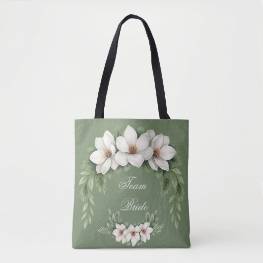 Team Bride Magnolia Winter Wedding Pine Tree Tote Bag (Voorkant)