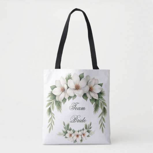 Team Bride Magnolia Winter Wedding Pine Tree Tote Bag (Voorkant)