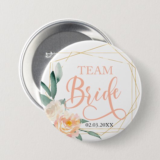 Team Bride. Modern Blumen Geometrik Button (Voorkant /achterkant)