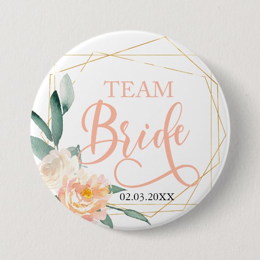 Team Bride. Modern Blumen Geometrik Button (Voorkant)