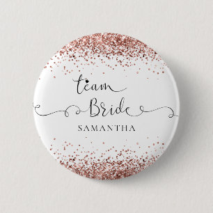 Team Bride Name Script Roos Gold Glitter Borders Ronde Button 5,7 Cm