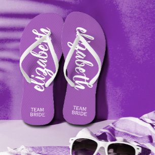 Team Bride Paars en Wit Gepersonaliseerd Teenslippers