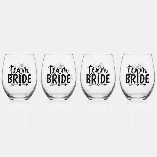 Team Bride Personalized Wedding Party Gift Wijnglas Zonder Voet (Voorkant)