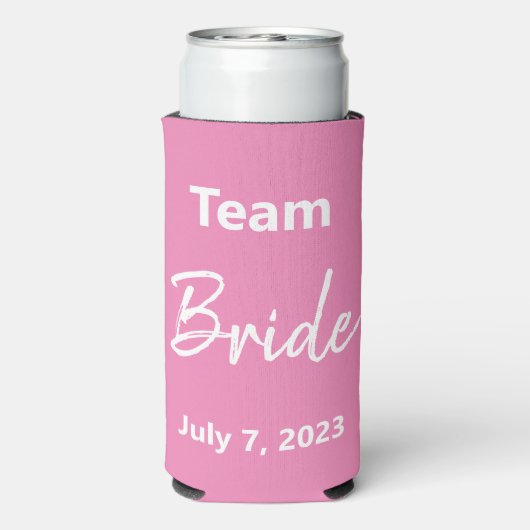 Team Bride - Roze & Wit - Weddenschap Seltzer Blikjeskoeler (Seltzer Achterkant)