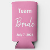 Team Bride - Roze & Wit - Weddenschap Seltzer Blikjeskoeler (Voorkant)