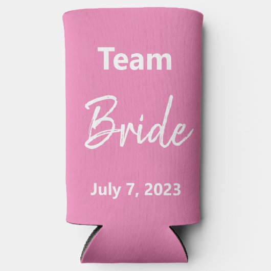 Team Bride - Roze & Wit - Weddenschap Seltzer Blikjeskoeler (Voorkant)