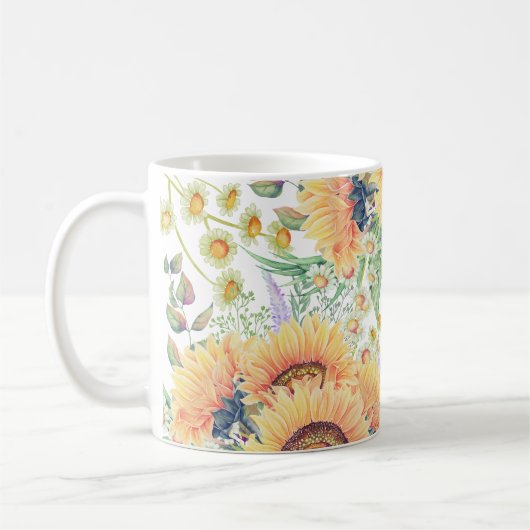 Team Bride. Rustige zonnebloemen - Eigen weddensch Koffiemok (Links)