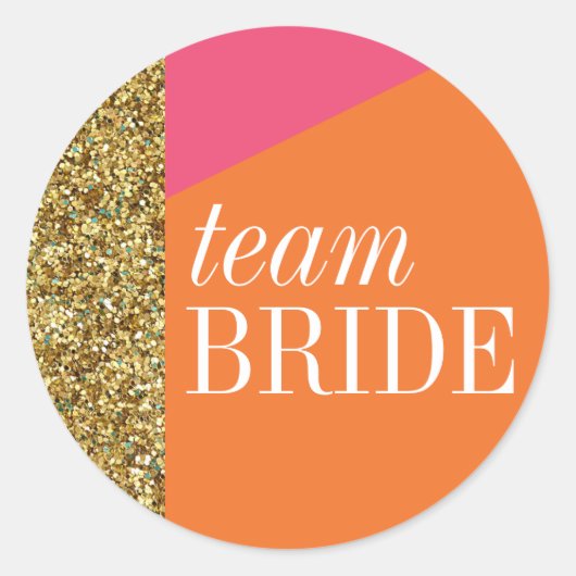Team Bride Sticker, Gold Glitter, kleurenblokken Ronde Sticker (Voorkant)