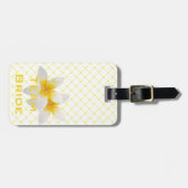 Team Bride | Tropische bloem en gele Trellis Bagagelabel (Voorkant horizontaal)
