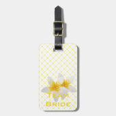 Team Bride | Tropische bloem en gele Trellis Bagagelabel (Voorkant verticaal)