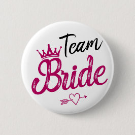 Team Bride wit met roze kroon en roze/zwarte tekst Ronde Button 5,7 Cm