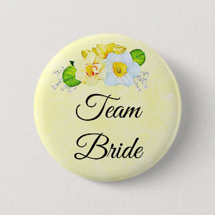 Team Bride Yellow Floral Ronde Button 5,7 Cm