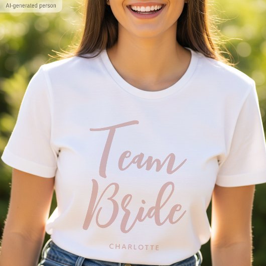 Team Bruid Aangepaste Naam Trouw Stof Roze T-shirt