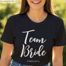 Team Bruid Aangepaste Naam Trouwen Zwart Wit T-shirt