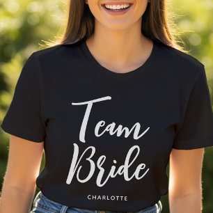 Team Bruid Aangepaste Naam Trouwen Zwart Wit T-shirt