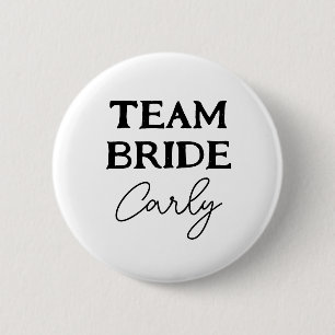 Team Bruid Bachelorette Zwart En Wit Naam Ronde Button 5,7 Cm