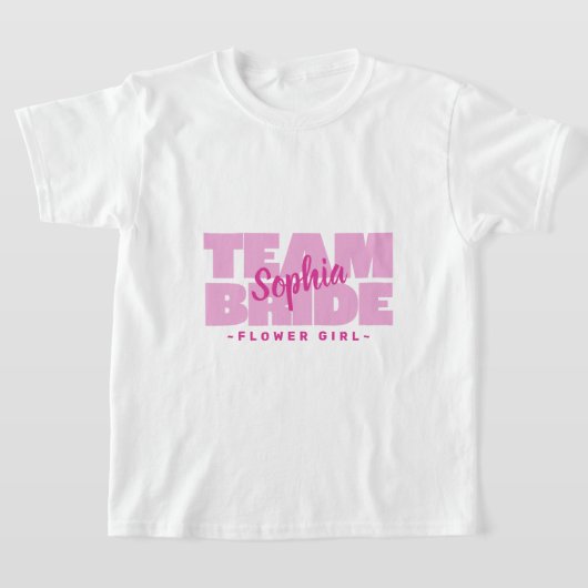 Team Bruid Bruids Party Naam Bloemenmeisje Roze T-shirt (Laagn)