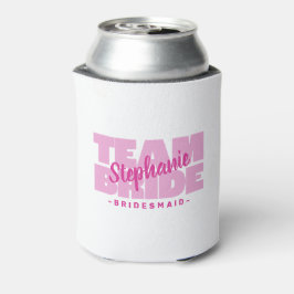 Team Bruid Bruidsmeisje Naam Trouwen Roze Retro Co Blikjeskoeler