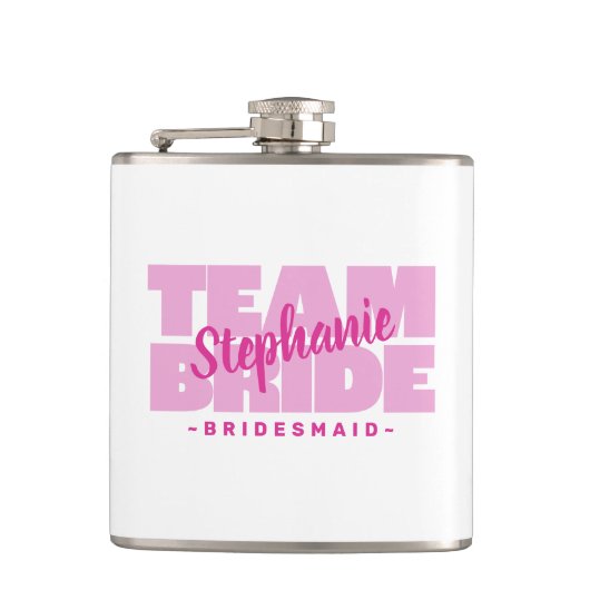 Team Bruid Bruidsmeisje Trouwen Bruiloft Roze Heupfles (Voorkant)