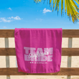 Team Bruid Bruidsmeisje Trouwen Chic Retro Roze Zw Strandlaken