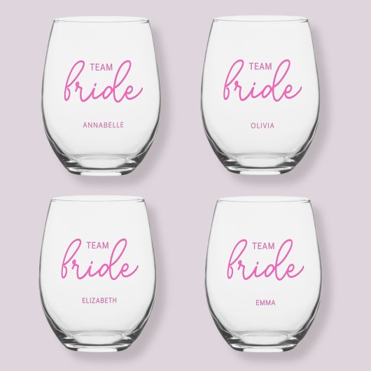 Team bruid bruiloft vrijgezelle wijnglas zonder voet