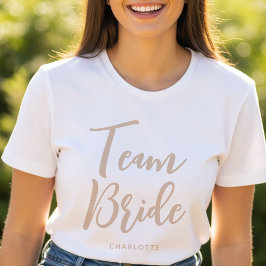 Team Bruid Custom Naam Wedding Beige Wit T-shirt