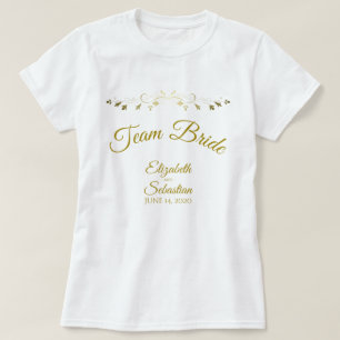 Team Bruid Eenvoudig Elegant Gouden Bloemige Huwel T-shirt
