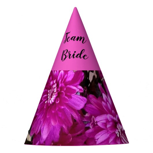 Team Bruid Fuchsia Roze Bloemen Feesthoedjes (Voorkant)