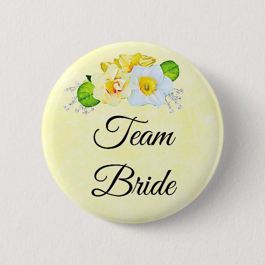 Team Bruid Geel Bloemmotief Ronde Button 5,7 Cm (Voorkant)