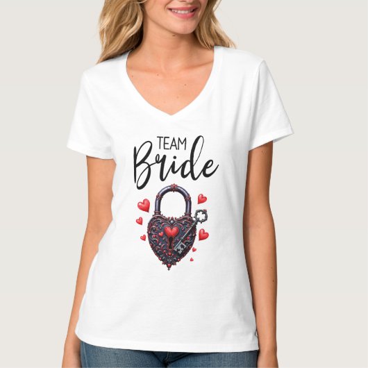 Team Bruid Goth Hart Slot en Sleutel T-shirt (Voorkant)