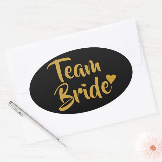 Team Bruid Goud Hart Ovale Sticker (Envelop)