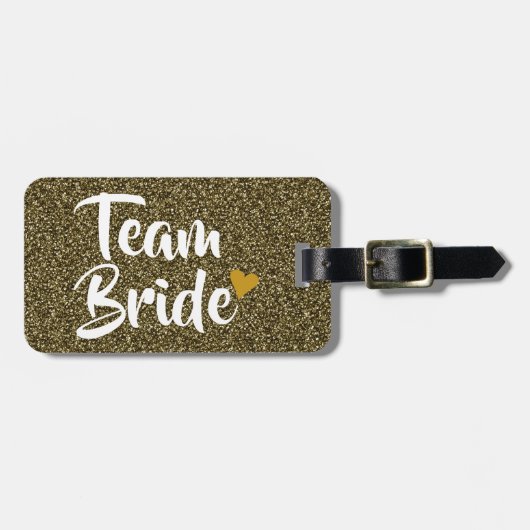 Team Bruid Gouden Hart Glitter Bagagelabel (Voorkant horizontaal)