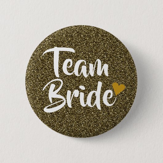 Team Bruid Gouden Hart Glitter Ronde Button 5,7 Cm (Voorkant)