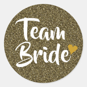 Team Bruid Gouden Hart Glitter Ronde Sticker