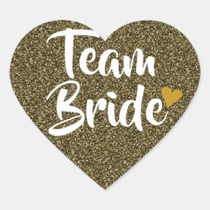 Team Bruid Gouden Hart Glitter Sticker