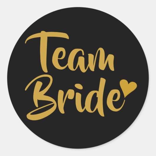 Team Bruid Gouden Hart Ronde Sticker (Voorkant)