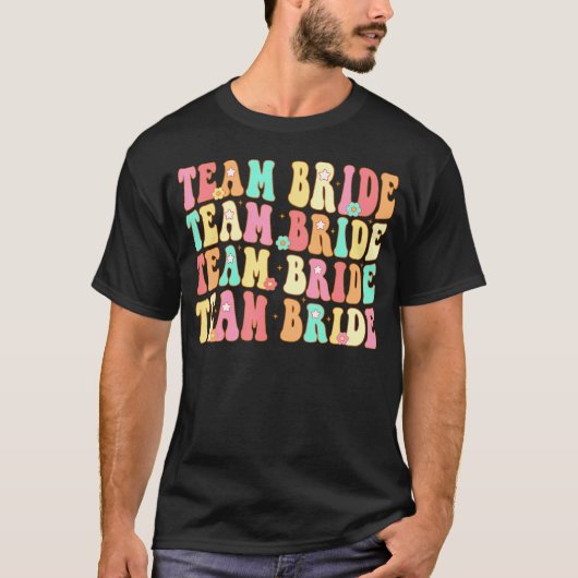 Team Bruid I Do Crew Groovy vrijgezellenfeest T-shirt (Voorkant)