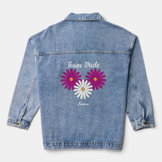 Team bruid & magenta, witte madeliefjes bruiloft denim jacket (Achterkant)