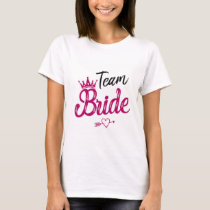 Team Bruid met roze kroon en hart vrijgezellenfees T-shirt