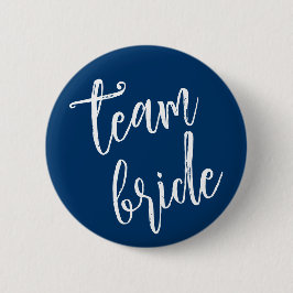 Team Bruid Minimaal Modern Blauw Bachelerotte Fees Ronde Button 5,7 Cm