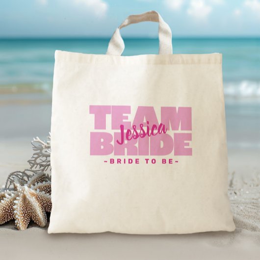 Team bruid om naam Bachelorette roze retro schatti Tote Bag