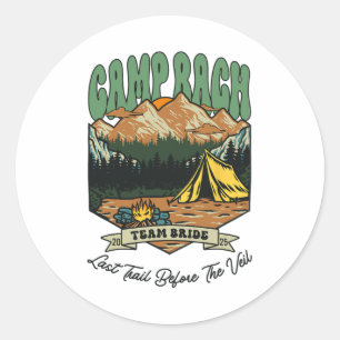 Team Bruid Retro Kamp Bach Camping Meisje Vrijgeze Ronde Sticker